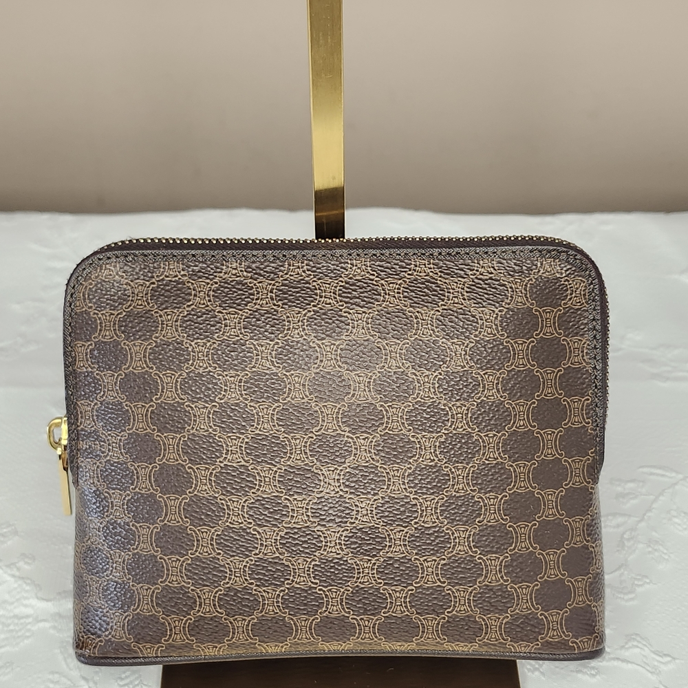 Celine Macadam Clutch Cosmetic Patterned Pouch With Gold Hardware